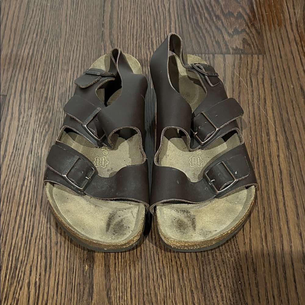 Birkenstock Men's Brown Leather Milan ankle strap strappy sandals sz 11